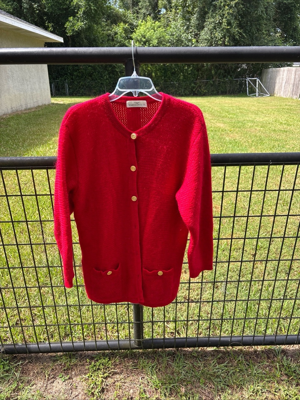 Marks and Spencer Bright Red Women's Cardigan Sweater with Gold Buttons